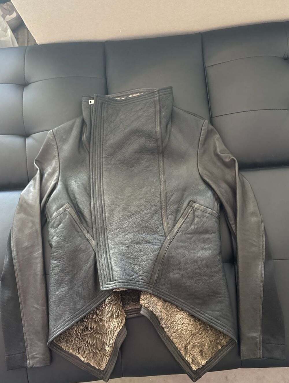 Rick Owens Shearling Lined Naska Biker Leather Jacket